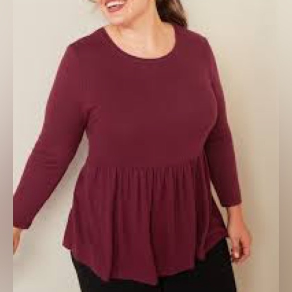 Women’s 2X Old Navy Plush Knit Cranberry 3/4 Sleeve Peplum Top 18 20 XXL